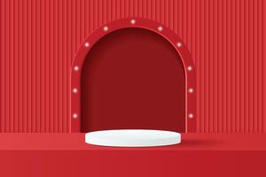 Abstract 3D red podium background. Minimalist mockup for product display presentation. Realistic red cylinder pedestal podium. vector