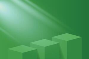 Abstract 3D green podium background. Modern minimalist mockup for product display presentation. Realistic green cylinder pedestal podium. vector