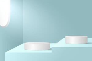 Miniml Abstract 3D blue podium background. Realistic blue cylinder pedestal podium. vector