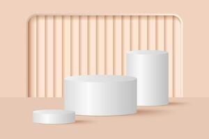 Abstract 3D beige podium background. Modern minimalist mockup for product display presentation. Realistic beige cylinder pedestal podium. vector