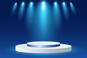 Abstract 3D podium with spot light on blue studio background vector