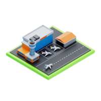 Isometric airport with planes and tower. 3d illustration of airport with planes and tower png