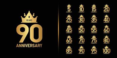 Golden anniversary celebration with crown emblem design. vector