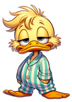 Sleepy Cartoon Duck in Pajamas - Tired Morning Duck Character Illustration png