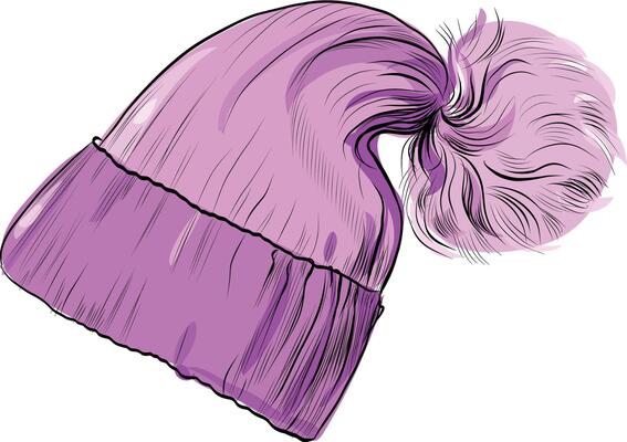 Pink winter knit hat with fluffy pompom