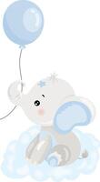 Cute Baby Elephant Sitting on Clouds with Balloon vector