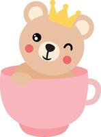 Adorable Bear Prince in a Pink Teacup vector