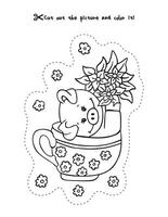 Adorable Piglet in Teacup Coloring Fun vector