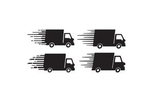 Fast Delivery Trucks Silhouette Speedy Shipping Truck Icon Set vector