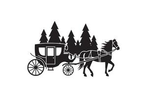 Forest Scene with Horse Wagon Silhouette vector