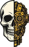 Half Skull Half Robotic Head Illustration vector