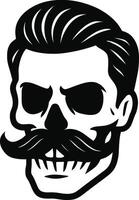 Stylized Gentleman Skull with Mustache and Hair Icon vector