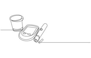 Continuous Line Art Blood Glucose Meter with EKG Wave, Glucose Monitoring Tools Line Art vector
