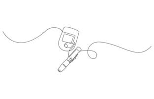 continuous Line Art Blood Glucose Meter with EKG Wave, vector