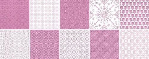 A set of pink and white seamless patterns vector
