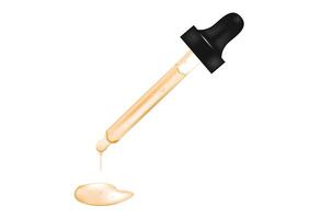 Drop of serum falls from glass pipette on white background vector