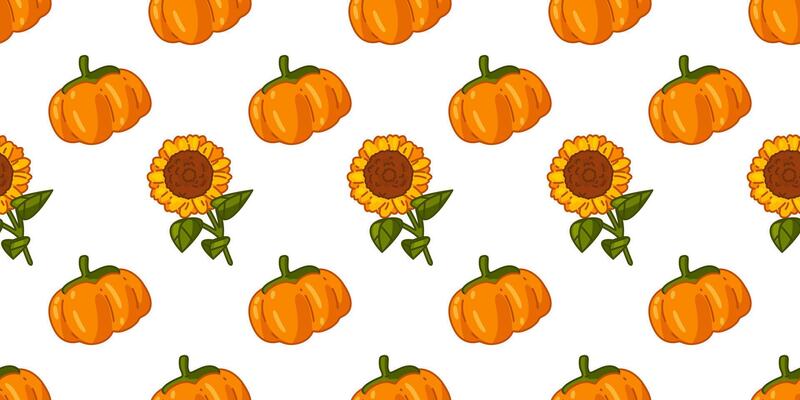 Pumpkin and Sunflower Seamless Pattern