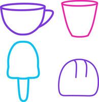 Neon set cup, glass, ice cream, bread vector