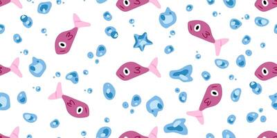 Seamless Pink Fish Bubble Pattern vector