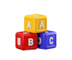 Abc alphabet colorful cube icon 3d render concept of alphabet colorful cubes for kids kindergarten letter learning icon illustration png