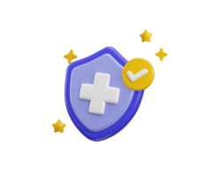 First aid and health care icon 3d render concept of protect shield on medical symbol of emergency help math signs icon illustration png