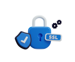 SSL Certificate icon 3d render concept of padlock with protect shield icon cyber security, network security and computer security icon illustration png