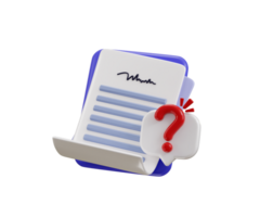 Document list with question mark icon 3d render concept of document sheet missing with speech bubble question sign or ask faq and qa answer solution icon illustration png