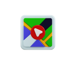 Navigation arrow on map icon 3d render concept of Pin on map 3d location icons city gps navigation and maps pointing arrows icon illustration png