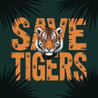 Save Tigers Graphic with Tiger Face and Paw Prints vector