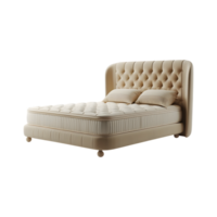 Luxurious Beige Tufted Bed with Mattress and Headboard png