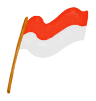 Wavy and fluttering indonesian flag on a stick. png