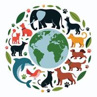 Animals and Earth Illustration with Dogs Cats Elephant Dolphin and Bird vector