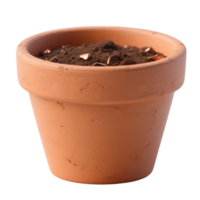 A terracotta pot filled with soil isolated on transparent background png