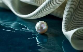 A pearl on top of a blue surface with a cloth photo