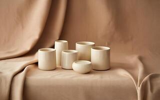 A group of white vases sitting on a table photo
