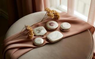 A pink cloth with flowers on it photo