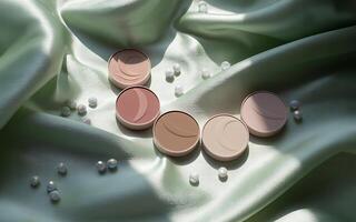 Three different colored powders on a green satin photo
