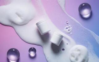 A white container with a white liquid and bubbles photo