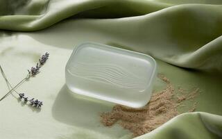 A soap bar with lavender flowers on it photo
