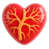 A red heart with arteries isolated on transparent background png