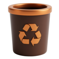 A brown recycle bin with bronze trim isolated on transparent background png