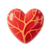 A red heart with orange vessels isolated on transparent background png