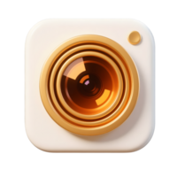 A golden lens camera is isolated on transparent background png