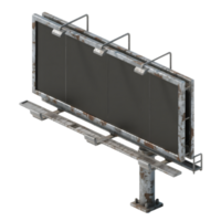An old, rusty billboard stands isolated on transparent background png