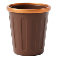 A brown trash can is isolated on transparent background png