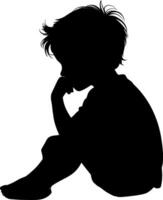 A silhouette of a little boy sitting down vector