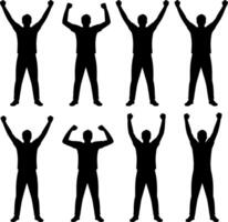 silhouettes of men with arms raised in different positions vector