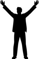 A silhouette of a man with arms up in victory vector