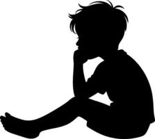 silhouette of a little boy sitting on the floor vector