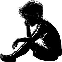 a silhouette of a boy sitting on the ground vector